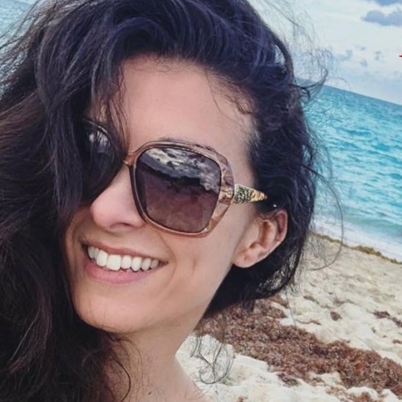 Brown & Gold Oversized Square Sunglasses Polarized Tinted w Crystal Frames Nwt - Picture 2 of 11